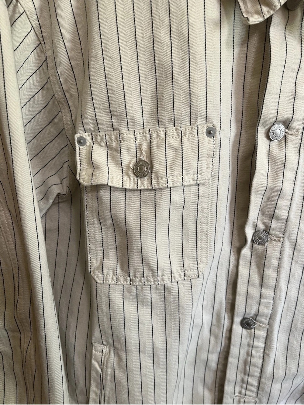 Levi's Sunrise Trucker Jacket XL Bleached Boulevard Stripe Canvas Coat NWOT - Picture 5 of 13